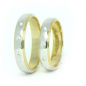 Two Tone Wedding Rings with 3 Diamonds